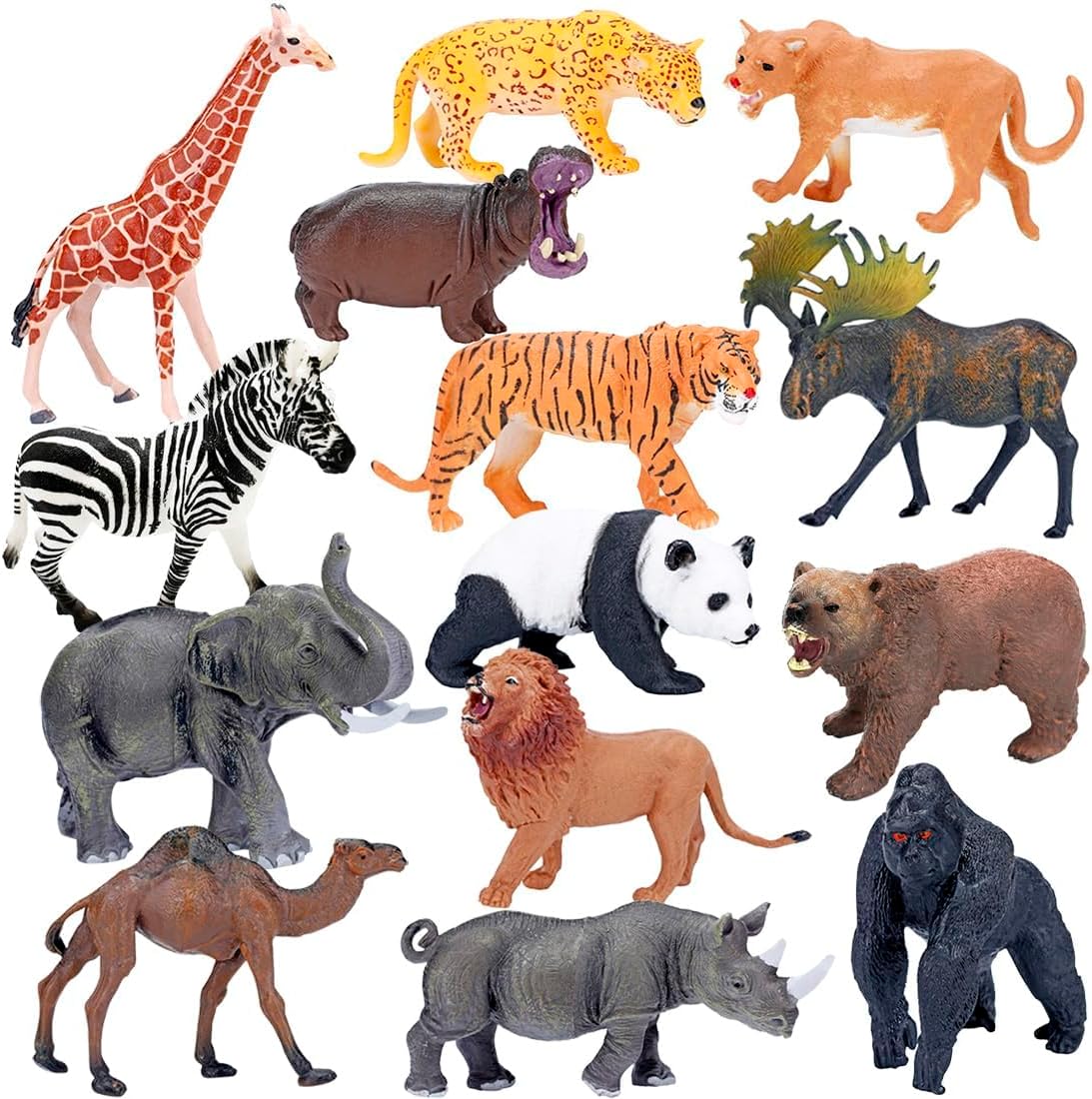 BOLZRA Safari Animals Figures Toys, Realistic Jumbo Wild Zoo Animal Figurines Plastic African Jungle Animals Playset for Kids Toddlers, 14 Piece Gift Set