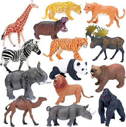 BOLZRA Safari Animals Figures Toys, Realistic Jumbo Wild Zoo Animal Figurines Plastic African Jungle Animals Playset for Kids Toddlers, 14 Piece Gift Set