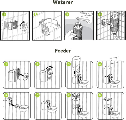 Automatic Pet Food Water Dispenser, Auto Gravity Pet Feeder Water Bottle Set for Cage, Feeding Station for Puppy Kitten Rabbit Guinea Pigs Chinchilla Ferret Hedgehog (Green)