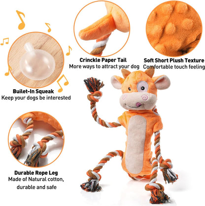 Dog Toys, Tug of War Dog Toys for Large Breed, Cute Squeaky Interactive Dogs Toy with Crinkle Paper, Plush Puppy Chew Toy for Small, Middle, Big Dogs (Cow-SS)