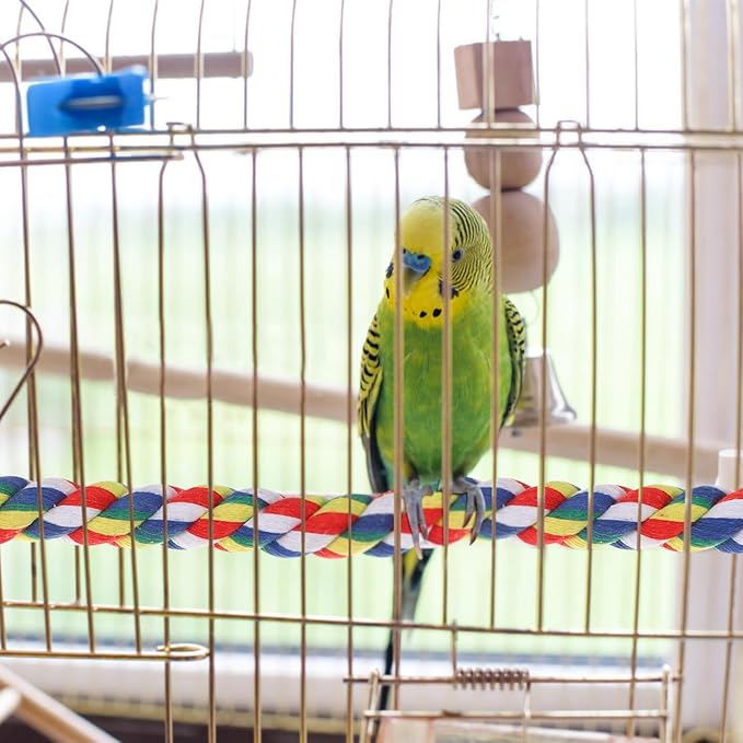 Colorful Bird Rope Perch Stand, Birdcage Swing Spiral Toys, Bird Bungee Rope Perches Toys Cage Accessories for Cockatiels Parrot Birds (60CM/23.6inch)