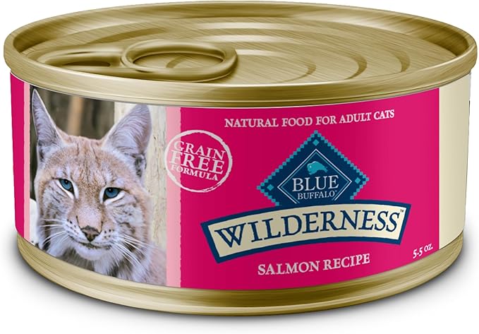 Blue Buffalo Wilderness Natural High-Protein Grain-Free Wet Food for Adult Cats, Salmon Paté, 5.5-oz. Cans, 24 Count