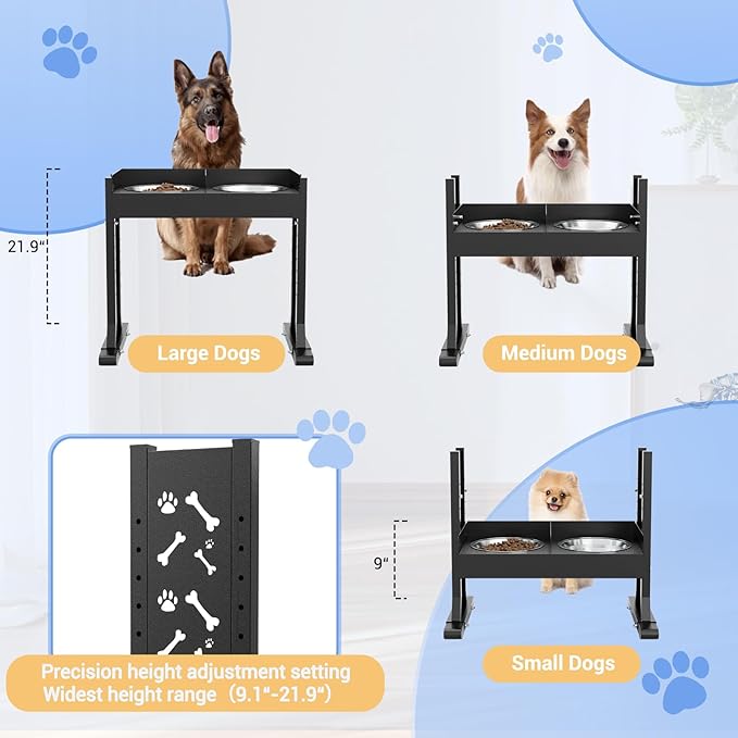 Elevated Dog Bowls for Large and Medium Dogs,(22 inch Tall), 8 Height Adjustable Tilted Raised Dog Bowl Stand with 2 Stainless Steel 1.3L(44oz) Bowls, Tall Pet Feeding Station for Large Breed Dogs