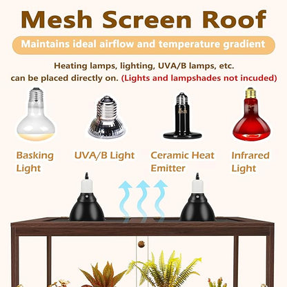 PROLEE Bearded Dragon Tank,81 Gallon Reptile Tank with Meatl Mesh Roof and Front Sliding Door, Anti-Scratch Lizard Tank,Spacious Reptile Enclosure for Snakes,Lguanas, Chameleons(Walnut)