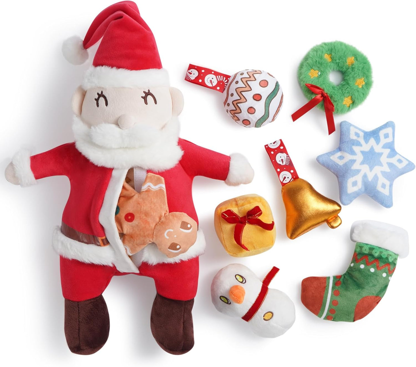Nocciola Hide and Seek Christmas Santa Dog Toys: 9 Packs Vacation Gifts Funny Plush Stuffed Squeaky Crinkle Durable Chew Toys for Small Medium Large Breed