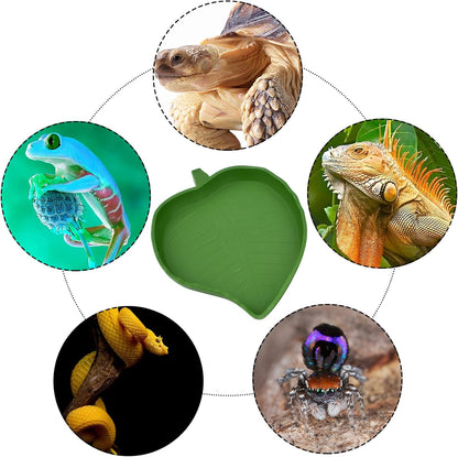Leaf Shape Reptile Food Water Bowl 2 Pieces Reptile Plate Dish Drinking Bowl for Tortoise Corn Snake Crawl Pet Drinking and Eating, 2 Sizes