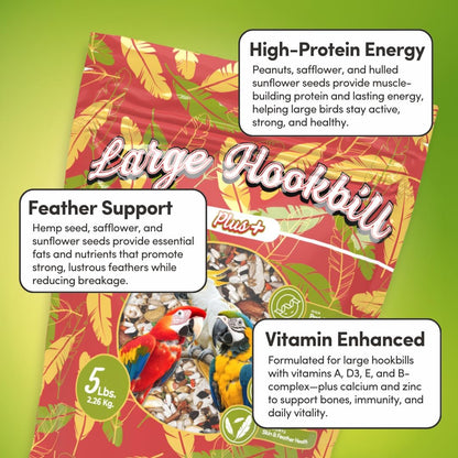 Mycelium Organic Large Hookbill Plus Bird Food (5 LB Bag) | Premium Daily Bird Seed for Macaws, Cockatoos, & Amazons | High-Protein, Vitamin-Fortified Skin & Feather Support | Non-GMO & USA-Made