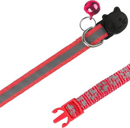 BANMODER 2 Pack Reflective Cat Collar Breakaway with Bell,Personalized Kitten Collars,Adjustable Safety Buckle Collar for Male Cats Girls & Boys (Red)