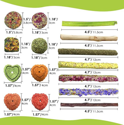 Rabbit Chew Toys,Rabbits Toy for Bunnies Boredom Bunny Toys for Teeth, Timothy Stick, Apple Sticks, Sweet Bamboo, for Guinea Pig, Hamster, Chinchilla, Rat (Red 60pcs DIY Rabbit Toys)