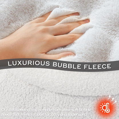 4 in 1 Cat Sleeping Bag Plush Self Warming Cat Bed Snuggle Bag Blanket Mat Cave (Small Cats Up to 15 lbs) White 21 × 17 Inch