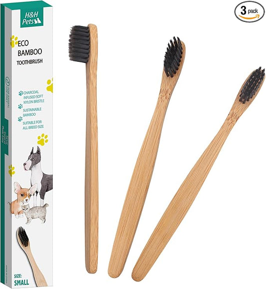H&H Pets Bamboo Toothbrush Set for Dogs and Cats - Soft Bristles & Biodegradable Wooden Toothbrush, Puppy Supplies, Dog Brush Set, Pet Supplies Dog Grooming Kit Eco-Friendly (Size Small, 3-Count Pack)