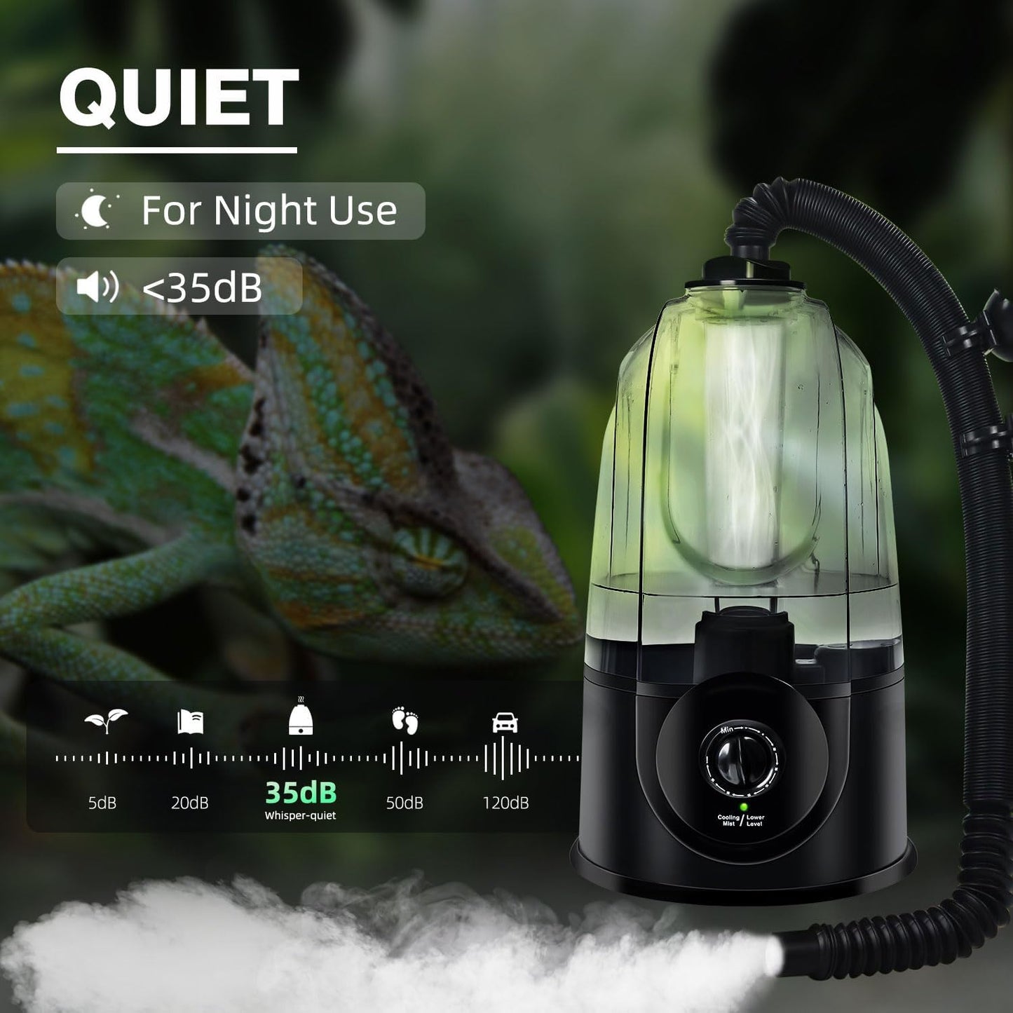 Coospider 3.8L Reptile Fogger Mister, Quiet Reptile Humidifier for Reptiles Tank, Terrarium Humidifiers with Extended Tube, Automatic Reptile Misting System for Reptiles Amphibians Herps Vivarium