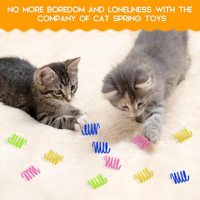 Cat Spring Toy 60 Pack, Plastic Springs Cat Toy Springs for Indoor Cats Kitten Toys for Swatting, Biting, Hunting, Tnteractive (4 Colors)