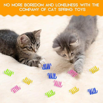 Cat Spring Toy 60 Pack, Plastic Springs Cat Toy Springs for Indoor Cats Kitten Toys for Swatting, Biting, Hunting, Tnteractive (4 Colors)
