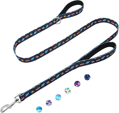 5ft Dog Leash with Two Padded Handles, Heavy Duty Strong Nylon Pet Leash with Soft Neoprene Handle for Small Medium Large Dogs, Blue Space