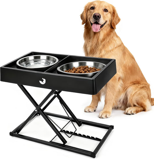 Joytale Elevated Dog Bowls for Large Breeds, Heavy Duty 9 Adjustable Height from 9" to 17.5" Metal Stand Anti-Slip, Non Spill Raised Food & Water Station with 2 Stainless Steel Food Bowls, Black