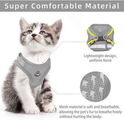 Cat Vest Harness and Small Dog Vest Harness for Walking, All Weather Mesh Harness, Cat Vest Harness with Reflective Strap, Step in Adjustable Harness for Small Cats (Gray, S)