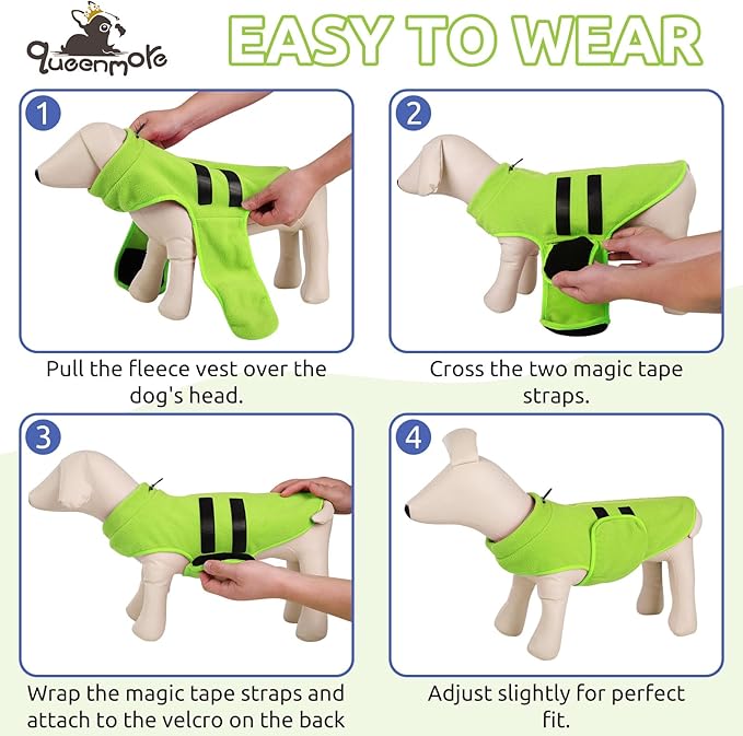 Queenmore Small Dog Sweaters, Soft Fleece Vest Pullover Dog Jacket with Leash Hole, Warm Winter Dog Clothes Cold Weather Doggy Dachshund Sweater for Small Dogs Cats Boy or Girl (Green, S)