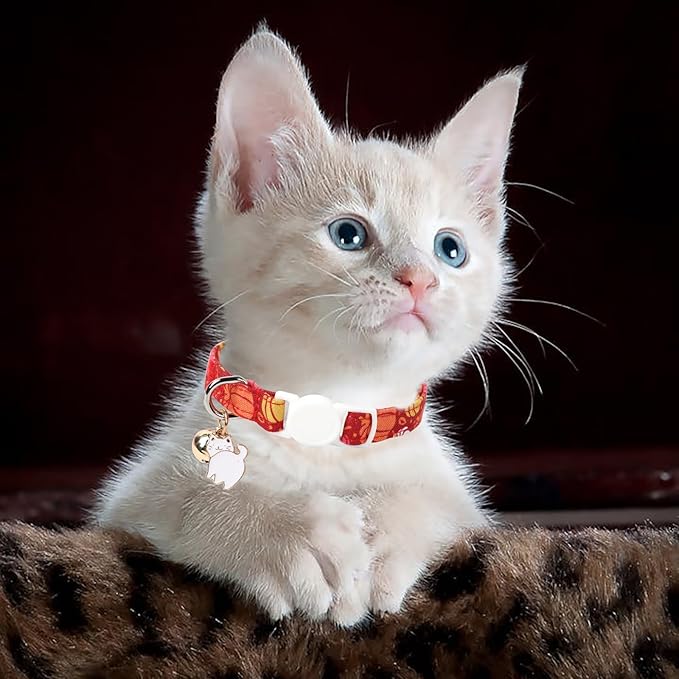 Unique style paws 2 Pack Kitten Collar Breakaway with Bell & Pendant, Adjustable Safety Cat Cotton Collars for Girl Boy Cats and Small Pets
