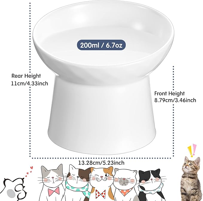Tanlade 4 Pcs Ceramic Raised Cat Bowls, Elevated Tilted Cat Bowl, Stress Free, Backflow Prevention, Dishwasher and Microwave Safe for Indoor Kitten, Puppies(White and Black)