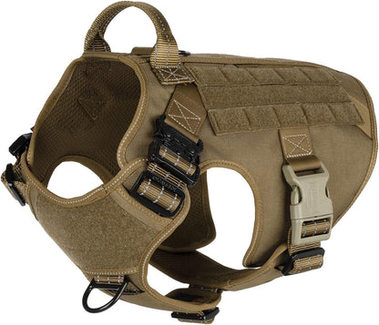 ICEFANG Tactical Dog Harness,X-Large Size, 2X Metal Buckle,Working Dog MOLLE Vest with Handle,No Pulling Front Leash Clip,Hook and Loop Panel