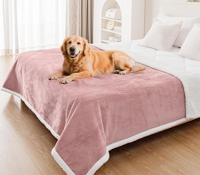 Smiry Waterproof Blanket Throw for Large Dogs, Soft Reversible Dog Blanket for Sofa Couch Bed, Washable Leakproof Sherpa Fleece Furniture Couch Cover Protector(60"x80", Pink/White)