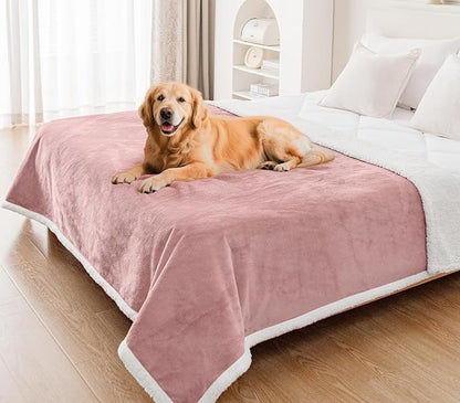 Smiry Waterproof Blanket Throw for Large Dogs, Soft Reversible Dog Blanket for Sofa Couch Bed, Washable Leakproof Sherpa Fleece Furniture Couch Cover Protector(60"x80", Pink/White)