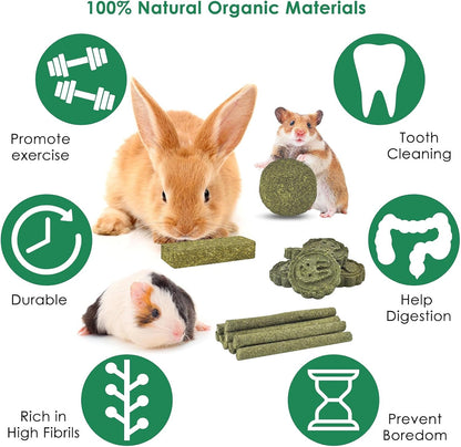 ERKOON 25Pcs Bunny Chew Toys, 100% Natural Timothy Hay Biscuit&Treats Sticks, Chew Toy for Teeth for Rabbit Chinchilla Guinea Pig Hamster Gerbil Squirrel, 8.5oz