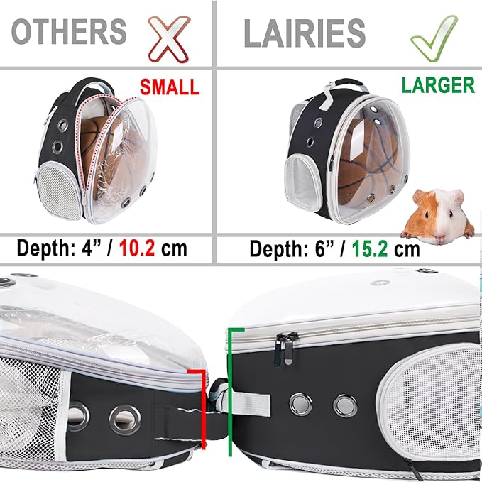 Portable Guinea Pig Backpack with Small Bag Harness and Leash Set, Space Capsule Bubble Pet Carrier Cage Travel for Rabbit, Bearded Dragon, Sugar Glider (Black, Backpack+Bag)