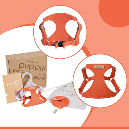 Puppytie No Pull Small Dog Harness with Multifunction Dog Leash,Lightweight Soft Adjustable No Choke Escape Proof Pet Harness Vest Pet Harness Vest,Orange,S