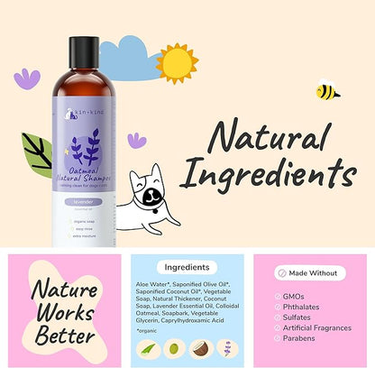 kin+kind Oatmeal Shampoo Lavender for Dogs & Cats Natural Dog Shampoo for Itchy & Sensitive Skin with Colloidal Oatmeal, Olive Oil & Coconut Oil Moisturizing & Safe Pet Shampoo Made in USA (12 fl oz)