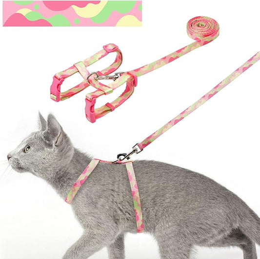 azuza Cat Harness and Leash Set for Safe Walking and Travel, Escape Proof Cat Harness, Lightweight Soft and Comfortable, Adjustable Kitten Harness for Small Medium Large Cats, Pink Camo