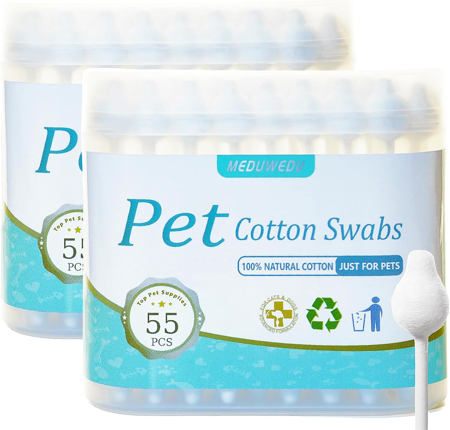 2-Pack Dog Ear Cleaning Cotton Swabs, More Reliable, Safer to Care for Pet Ears, Prevent Accidental Injuries, Suitable for Medium and Large Dogs, Dog Ear Cleaning Kit, L Size, 110 PCS