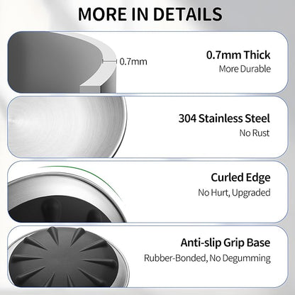 304 Stainless Steel Cat Plates for Wet food, 6.7" Shallow/Wide Whisker Friendly Cats Food Bowls, Non-Slip Silicone Base,Easy to Clean Indoor Cat Feeding Dishes, 3 Pack