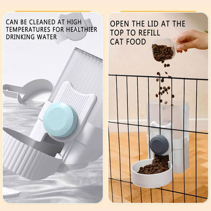 kathson Hanging Automatic Pet Food and Water Dispenser,Gravity Auto Rabbit Feeder for Cage,Guinea Pig Feeder and Waterer Set,Cat Food Bowl Dog Feeding Station for Bunny,Ferret,Chinchilla (Grey)