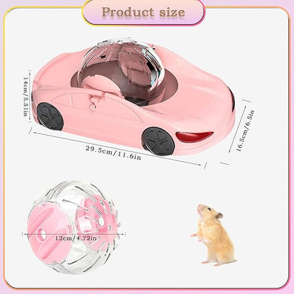 3-in-1 Hamster Car Toy, Silent Dwarf Hamster Running Ball and Exercise Wheel, 4.8 Inches, Small Pet Activity Center