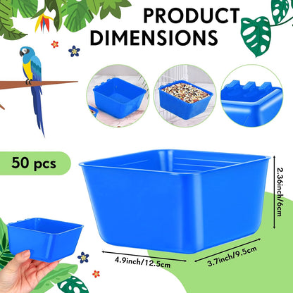 Maxdot 50 Pcs Cage Cups Chicken Feeder Cups 16 oz Hanging Bird Food Water Bowl Bunny Cage Feeding Dish for Pet Parrot Rooster Parakeet Gamefowl Poultry Pigeon(Blue)