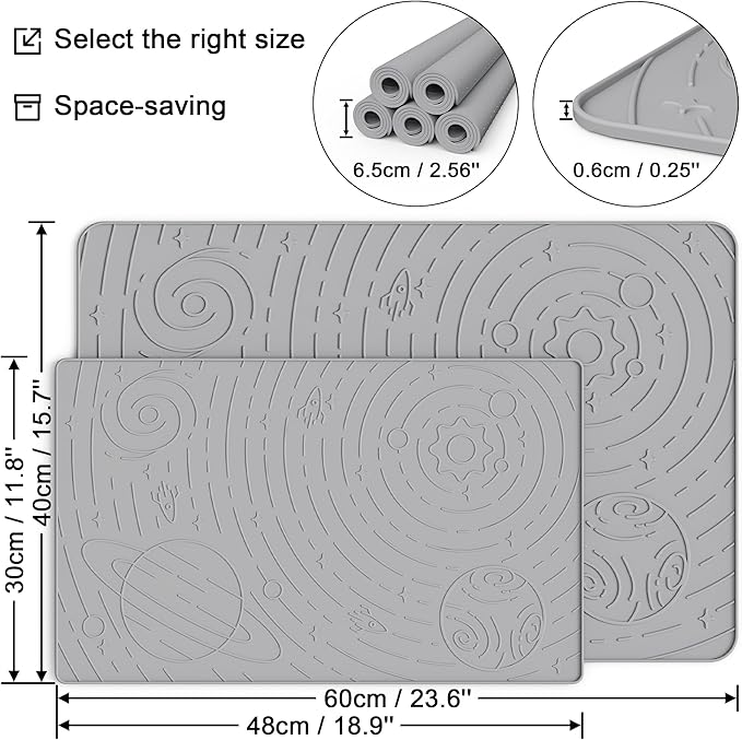 OHMO Dog Food Mat, Silicone Waterproof Cat Food Mat, Non-Skid Spill Proof Pet Feeding Mat for Food and Water, Easy to Clean Dog Placemat(Ash Light Grey, 23.6" x 15.8")