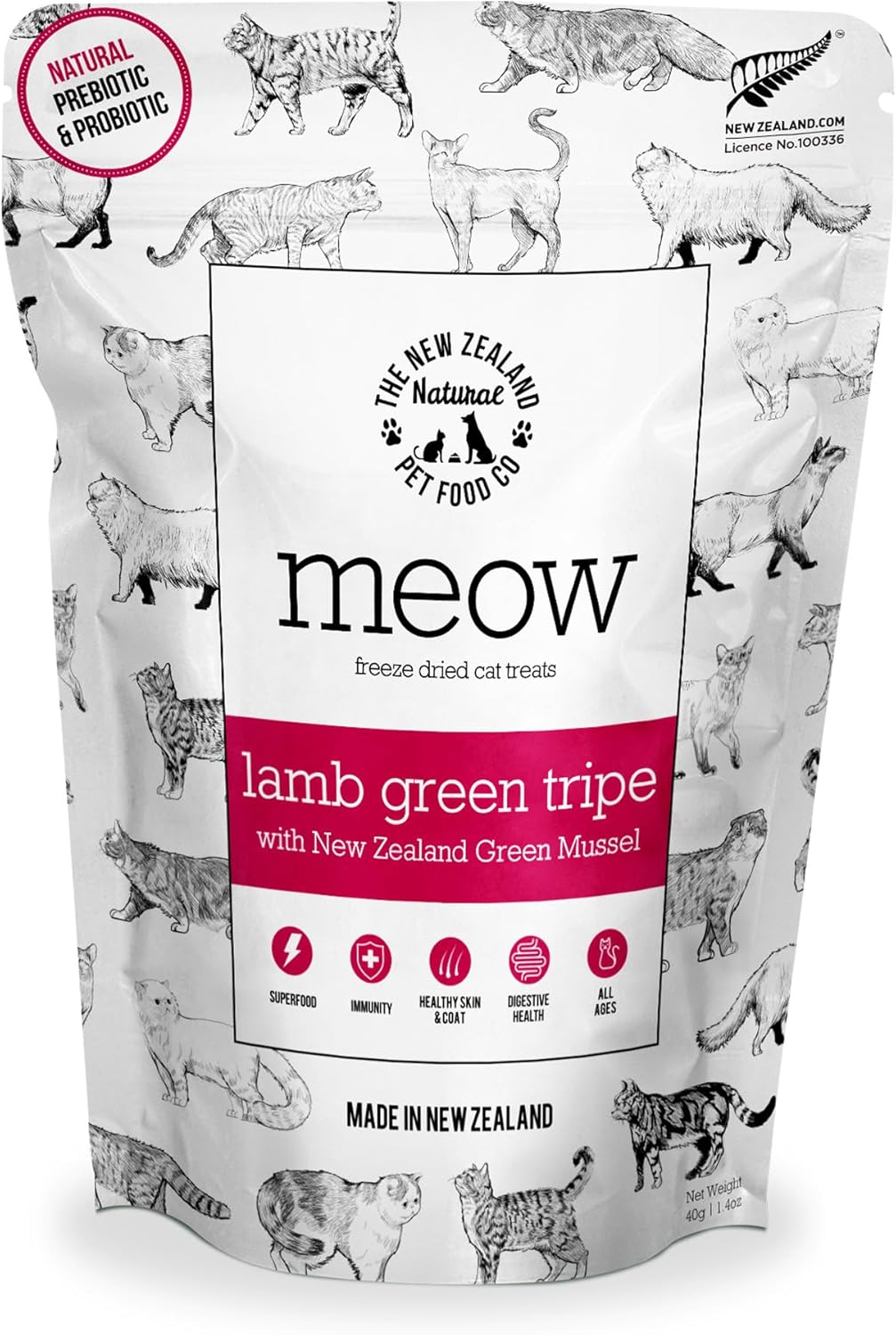 The New Zealand Natural Pet Food Co MEOW Freeze Dried Cat Treats - Lamb Green Tripe with New Zealand Green Mussel, High Protein, Healthy Cat Snacks and Toppers, All Natural for all Life Stages, 1.4 oz