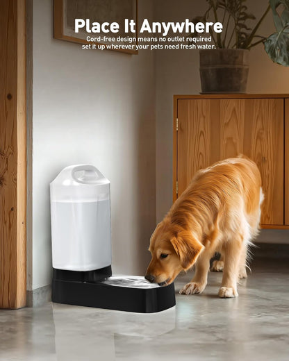 Automatic Dog Water Bowl Dispenser - 2.4 Gal Large Gravity Auto Pet Water Feeder Fountain Waterer with Stainless Steel Bowl & Easy Carry Handle for Large Dog Cat Multi Pet Use, BPA Free, No Leakage