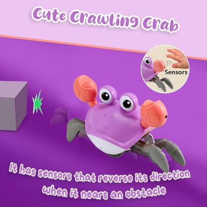 Purple Crawling Crab Baby Toy - Violet Tummy Time Crab Infant Walking Crab Dancing Moving Crawl Crab with Music & Light Cute Interactive Running Escape Catch Me Crab for Crawler Side Walk Toddler Crab
