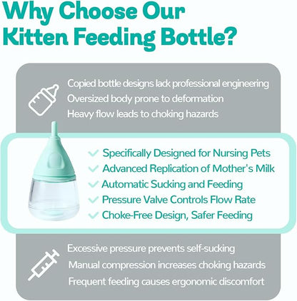 RockTech Ergonomic Kitten Bottle Feeding kit, Puppy Bottles for Nursing Puppy Milk -40ml Anti-Choking Slow Flow Nursing Bottle for Newborn Kittens/Puppies/Small Animals,Silicone Feeder (Blue)