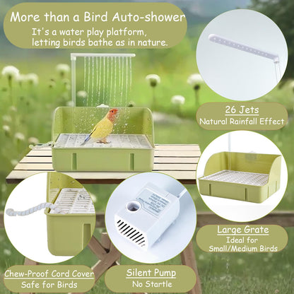 Bird Bath, Automatic Parrot Shower Bath with Pump, Birds Shower Bathtub with Running Water, Birdcage, Medium Birds Parakeet Budgies Cockatiels Conures Finches, Lovebird