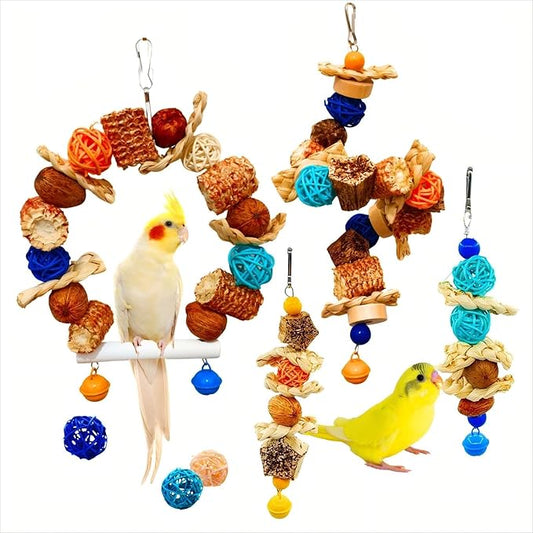 Parakeet Swing Toys,Bird Cage Hanging Chewing Toys,Natural Bird Parrot Toys for Budgerigar Conure Cockatiel Lovebirds Finches