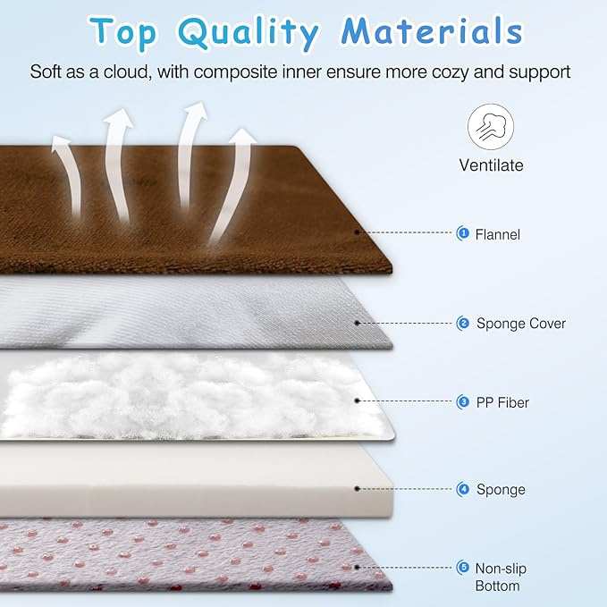 Magic Dog Super Soft Large Dog Bed Orthopedic Pet Beds 39 Inch Washable Anti Slip Dog Sleeping Mattress with Removable Cover, Dark Brown L