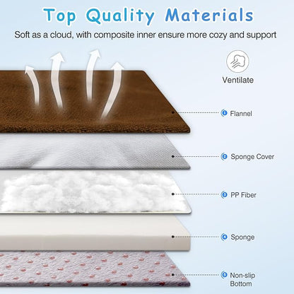 Magic Dog Super Soft Large Dog Bed Pad Mat Orthopedic Pet Beds 30 Inch Washable Anti Slip Dog Sleeping Mattress with Removable Cover, Dark Brown M