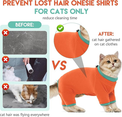 Sticky Cat Clothes Stretchy, Sphynx Hairless Sweater & Pajamas for Cats only, Soft Cat Onesie for Cats After Surgery Female Male & Hair Loss Prevention, Orange M