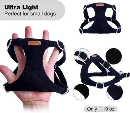 Dog Harness and Leash Set, XXS No Pull Adjustable Puppy Harness with Multifunction Pink Dog Leash and Dog Collar, Soft No Choke Escape Proof Pet Harness Vest for Small Dogs and Cats (Black, XS)