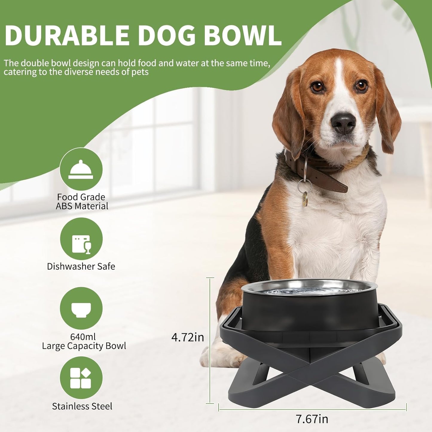 Raised Dog Bowls for Small & Medium Dogs, Adjustable Elevated Stainless Steel Food or Water Bowl, No Spill Non-Slip Dog Feeder Stand for Pets