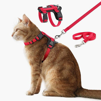 Plutus Pet Adjustable Cat Harness and Leash Set, Quick Release, Escape Proof Nylon Vest with Leather Trim for Kitten, Small Medium Large Cats, Red